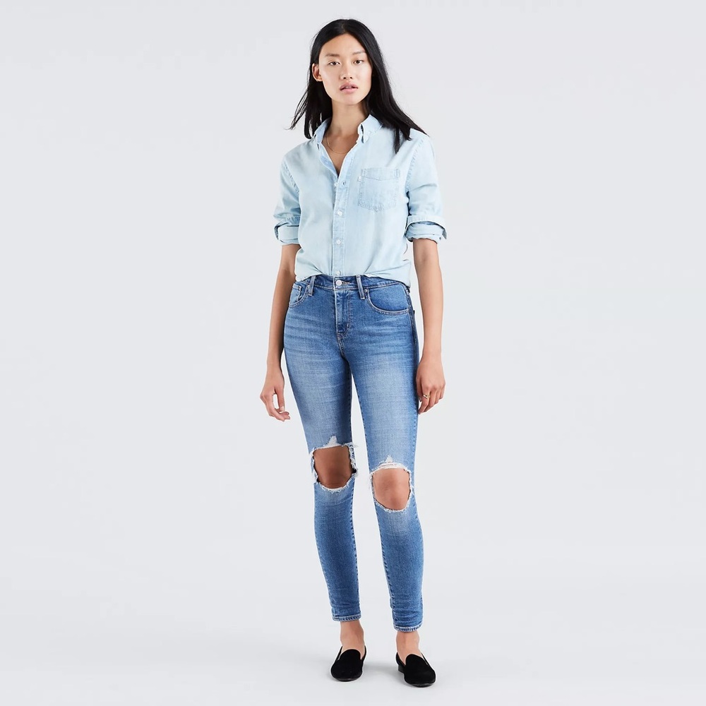Levi 721 High Rise Ripped Skinny Women’s Jeans in Rugged Indigo Med Wash Size 28